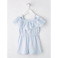 Mini V By Very Girls Broderie Front Frill Playsuit - Blue