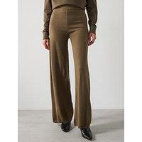 Mango Fine Knit Wide Leg Trousers - Khaki