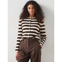 Mango Striped Knit Cardigan - Light Beige