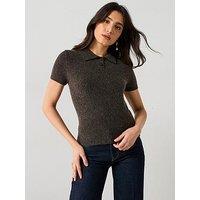 Mango Knit Polo Shirt - Brown