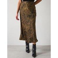 Mango Croc Print Satin Midi Skirt - Brown