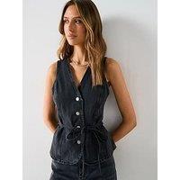 Mango Grey Denim Waistcoat - Black