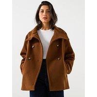 Mango Double-Breasted Wool Coat- Brown