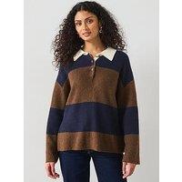 Mango Striped Polo Sweater - Brown