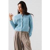 Mango Soft Textured Cardigan - Light Blue