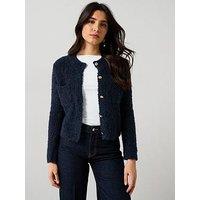 Mango Soft Textured Cardigan - Navy