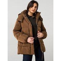 Mango Quilted Midi Puffer Coat With Hood - Brown