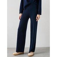 Mango Knitted Wide Leg Trousers - Navy