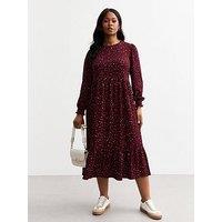 New Look Curves Burgundy Jersey Printed Midi Dress - Red