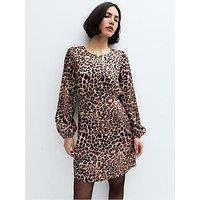 New Look Brown Leopard Print Satin Mini Dress