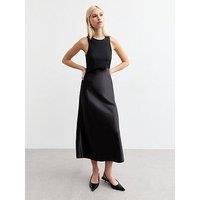New Look Black Satin Skirt Midi Dress