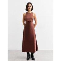 New Look Brown Satin Skirt Midi Dress