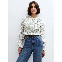 New Look Floral Print Frill Yoke Shirt - White