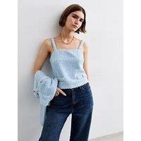 New Look Pale Textured Button Detail Cropped Vest - Blue