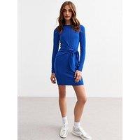 New Look Tie Front Ribbed Mini Dress - Blue