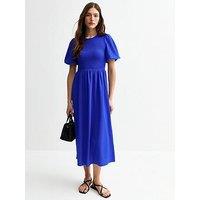 New Look Blue Crinkled Shirred Bodice Midi Dress