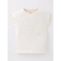 V By Very Girls Crochet Trim Pocket T-Shirt - Cream