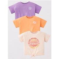 V By Very Girls Tie Front 3 Pack T-Shirt - Multi Print
