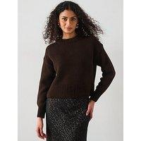 Mango Chunky Knit Sweater With Ribbed Trims - Brown
