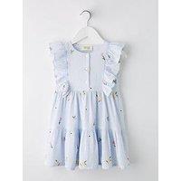 Mini V By Very Girls And White Stripe Embroidered Dress With Frill Shoulders - Blue