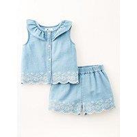 Mini V By Very Girls Denim Frill Collar And Short Scallop Edge Set - Blue