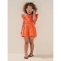 Mini V By Very Girls 3D Flower Embellished Frill Playsuit - Orange