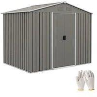 Outsunny 8 X 6Ft Outdoor Garden Storage Shed With Double Sliding Door, Light Grey