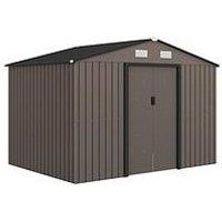 Outsunny 9 X 6Ft Garden Shed Storage With Sliding Doors, Metal Tool House, Brown