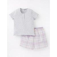 V By Very Girls Check Short And Henley Short Sleeve Top Pj - Grey