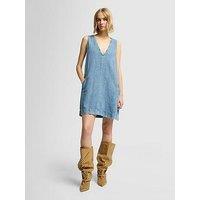7 For All Mankind V Neck Denim Mini Dress - Light Blue