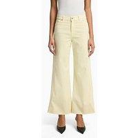 7 For All Mankind Lotta Cropped Wide Leg Jeans With Raw Cut Hem - Light Yellow
