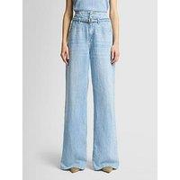 7 For All Mankind Belted Wide Leg Jeans - Light Blue