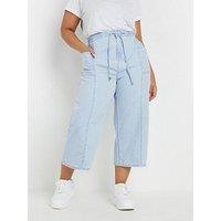 Yours Curve Tie Waist Cropped Trouser - Blue