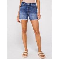 V By Very Distressed High Waist Shorts - Mid Wash