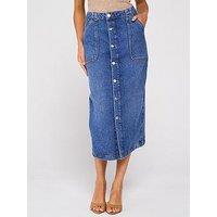 V By Very Denim Button Through Skirt - Mid Wash