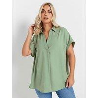 Yours Curve Short Sleeve Pleat Front Blouse - Green