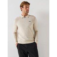 Boss Momentum Lite 1/4 Zip Cotton Knitted Jumper-Open Beige