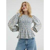 River Island Shirred Bodice Top - Blue