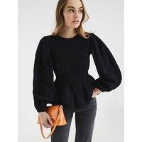 River Island Shirred Bodice Top - Black