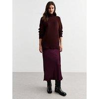New Look Burgundy Satin Bias Cut Midi Skirt - Red