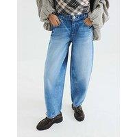 River Island Elasticated Barrel Jean - Medium Blue Denim