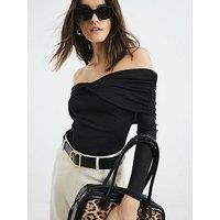 River Island Ruched Bardot Top - Black