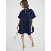 River Island Collar Detail Denim Shirt Dress - Dark Denim - Blue