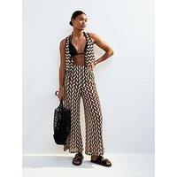 New Look Black Chevron Crochet-Look Beach Trousers