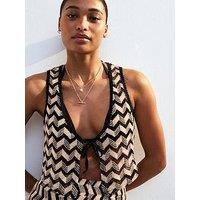 New Look Black Chevron Crochet-Look Beach Waistcoat