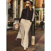 River Island Wide Leg Side Stripe Jogging Bottom - Cream