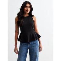 New Look Sleeveless Peplum Hem Top - Black