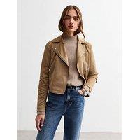 New Look Tan Faux Suede Biker Jacket