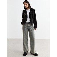 New Look Faux Suede Biker Jacket - Black
