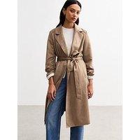 New Look Tan Unlined Belted Faux Suede Jacket - Brown